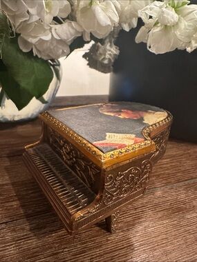 Vintage Brass Farrington Decorative Piano Jewelry Box - Elegant Trinket Case
